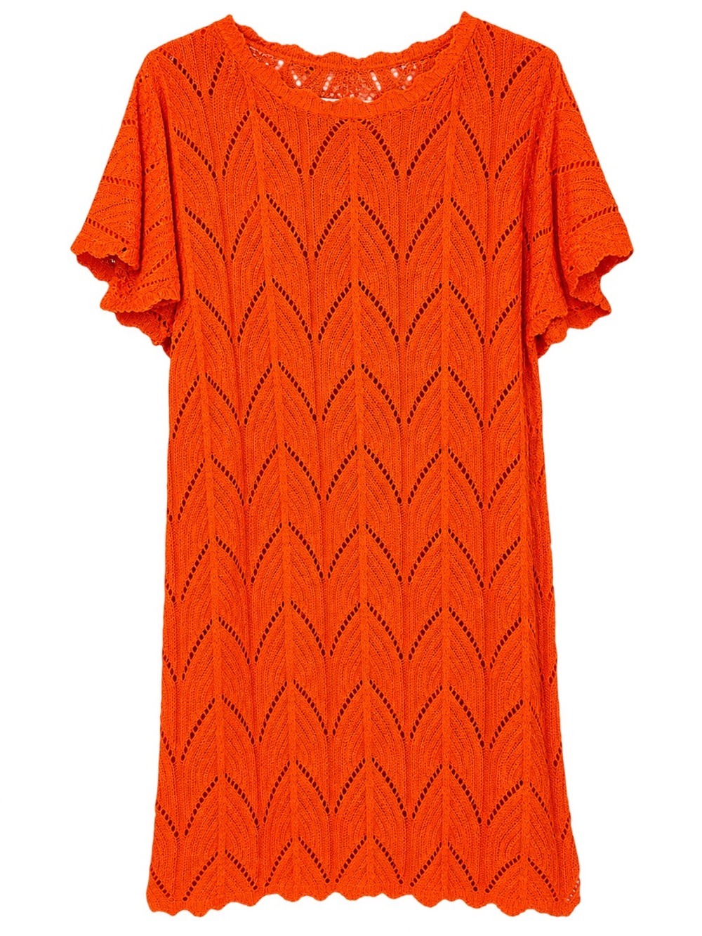 Crochet Short-Sleeve Swim Coverup in Orange
